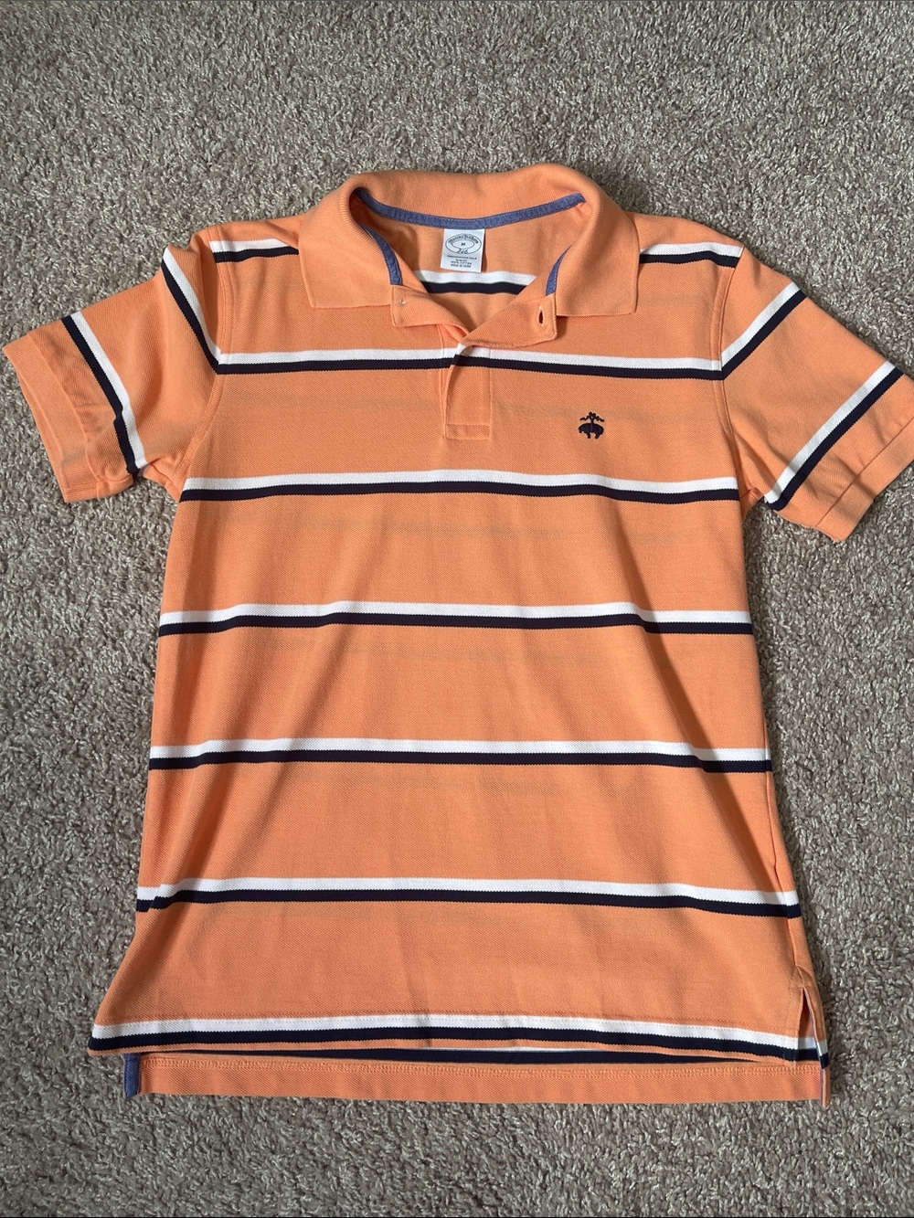 Men’s Brooks Brothers Orange Striped Polo with Navy & White Accents